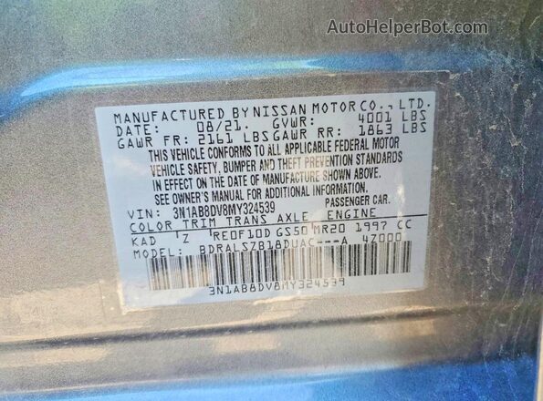 3N1AB8DV8MY324539 2021 NISSAN SENTRA Gray VIN sticker view