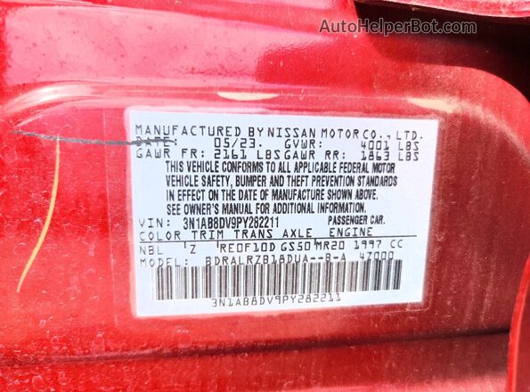 3N1AB8DV9PY282211 2023 NISSAN SENTRA Red Շարժիչի բաժամունքի տեսք