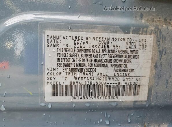 3N1AB8DV9RY303304 2024 NISSAN SENTRA Blue Vista de la etiqueta del VIN