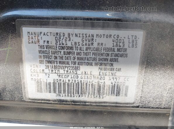 3N1AB8DVXPY235883 2023 NISSAN SENTRA Black Widok komory silnika