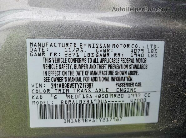 3N1AB9BV5TY217987 2026 NISSAN SENTRA Gray Widok naklejki z numerem VIN