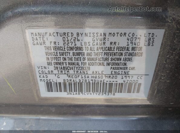 3N1AB9CV4TY239378 2026 NISSAN SENTRA Gray Widok komory silnika