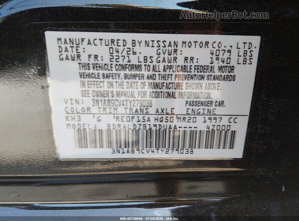 3N1AB9CV4TY279038 2026 NISSAN SENTRA Black ძრავის განყოფილების ხედი