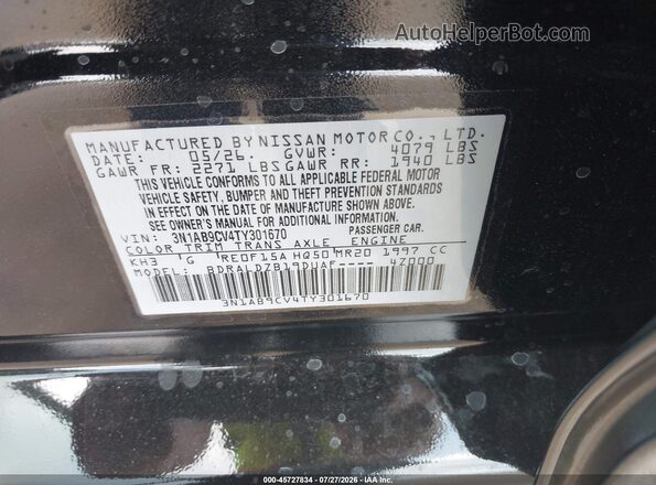 3N1AB9CV4TY301670 2026 NISSAN SENTRA Black Вид підкапотного простору
