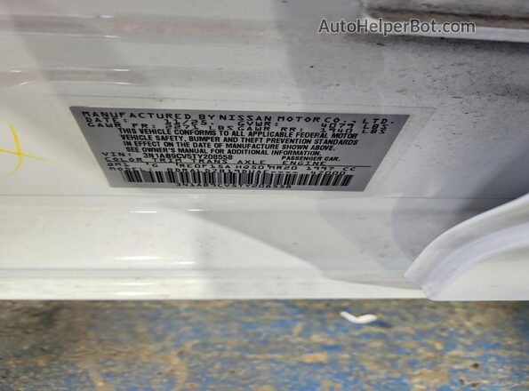 3N1AB9CV5TY208558 2026 NISSAN SENTRA White VIN კოდის სტიკერის ხედი