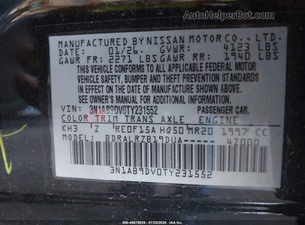 3N1AB9DV0TY231552 2026 NISSAN SENTRA Black Շարժիչի բաժամունքի տեսք