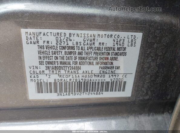 3N1AB9DV2TY244884 2026 NISSAN SENTRA Серый Вид подкапотного пространства
