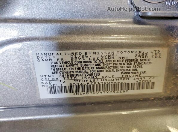 3N1AB9DV4TY245180 2026 NISSAN SENTRA Gray VIN sticker view