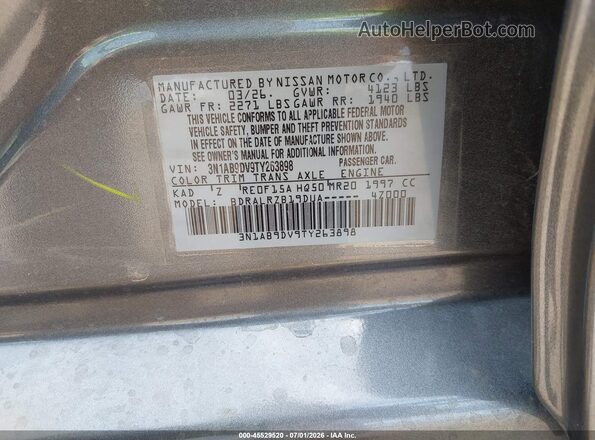 3N1AB9DV9TY263898 2026 NISSAN SENTRA Gray Շարժիչի բաժամունքի տեսք
