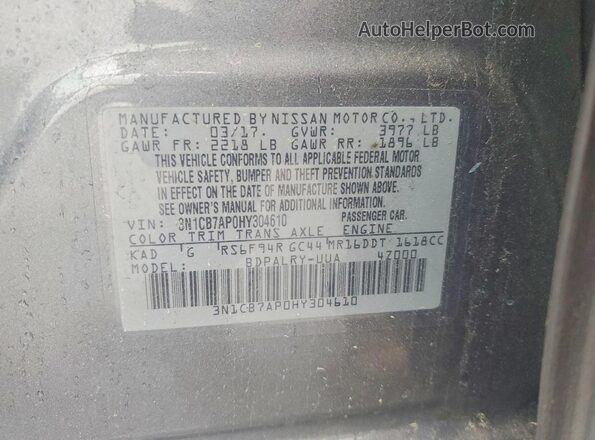3N1CB7AP0HY304610 2017 NISSAN SENTRA Gray ძრავის განყოფილების ხედი