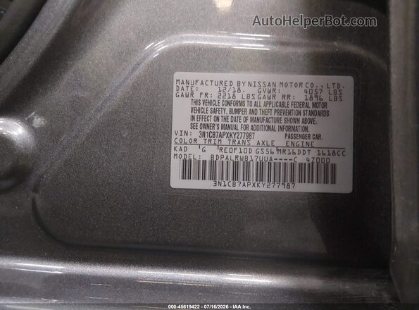 3N1CB7APXKY277987 2019 NISSAN SENTRA Серый Вид подкапотного пространства