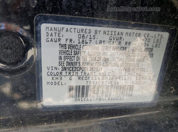 3N1CE2CP0GL352031 2016 NISSAN VERSA Черный Вид наклейки с VIN-кодом