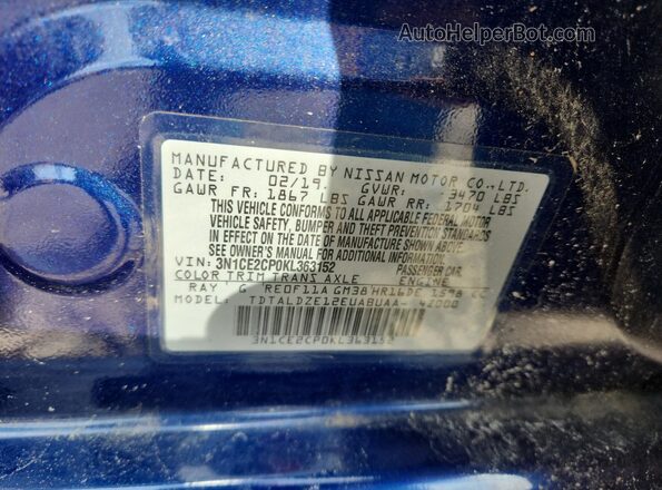 3N1CE2CP0KL363152 2019 NISSAN VERSA Blue Շարժիչի բաժամունքի տեսք