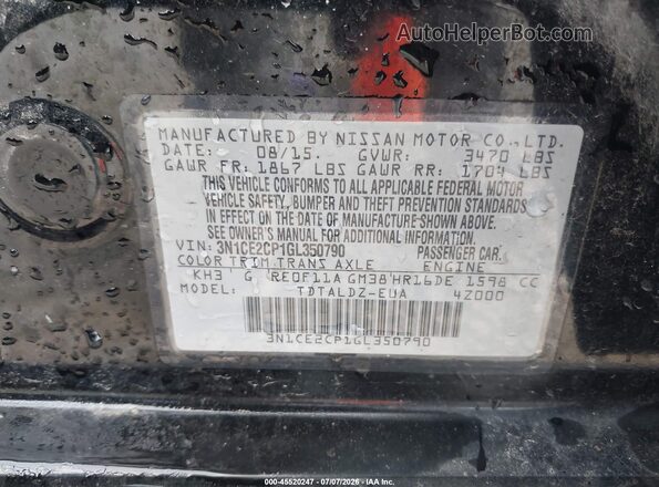 3N1CE2CP1GL350790 2016 NISSAN VERSA NOTE Black Vista del compartimento del motor