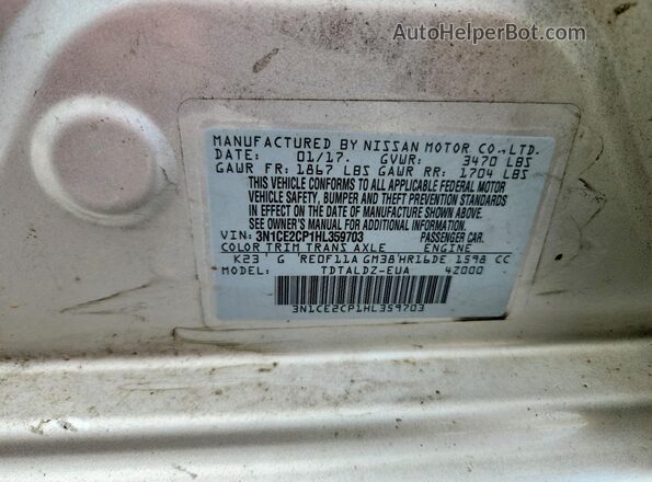 3N1CE2CP1HL359703 2017 NISSAN VERSA Silver Widok naklejki z numerem VIN