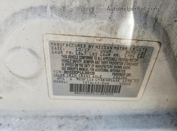 3N1CE2CP1JL359125 2018 NISSAN VERSA White Vista del compartimento del motor