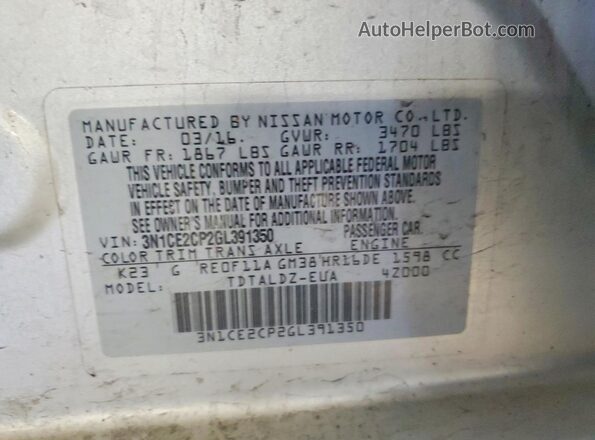 3N1CE2CP2GL391350 2016 NISSAN VERSA Silver Widok komory silnika