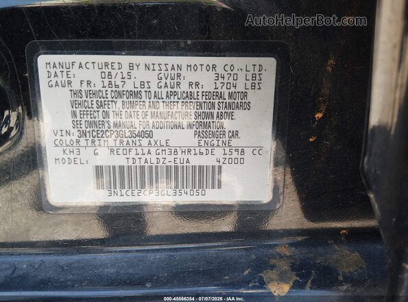 3N1CE2CP3GL354050 2016 NISSAN VERSA NOTE Black Widok komory silnika