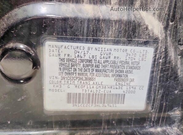 3N1CE2CP3HL369651 2017 NISSAN VERSA Black Widok komory silnika