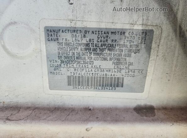 3N1CE2CP3KL354123 2019 NISSAN VERSA White Engine compartment view