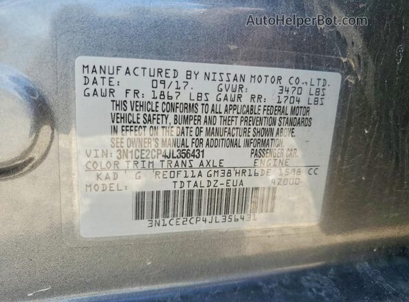 3N1CE2CP4JL356431 2018 NISSAN VERSA Gray Vista del compartimento del motor