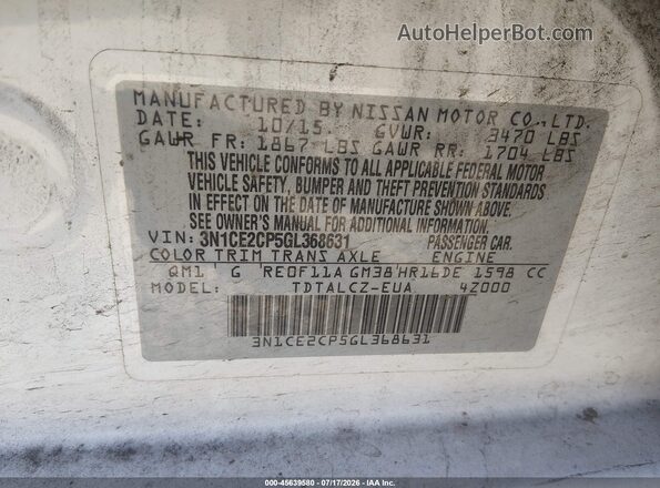 3N1CE2CP5GL368631 2016 NISSAN VERSA NOTE White Engine compartment view