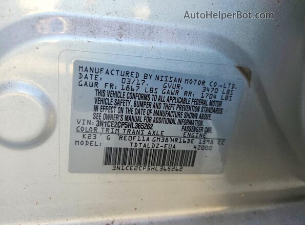 3N1CE2CP5HL365262 2017 NISSAN VERSA Серебряный Вид подкапотного пространства