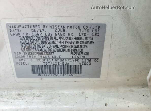 3N1CE2CP5HL378657 2017 NISSAN VERSA White Engine compartment view