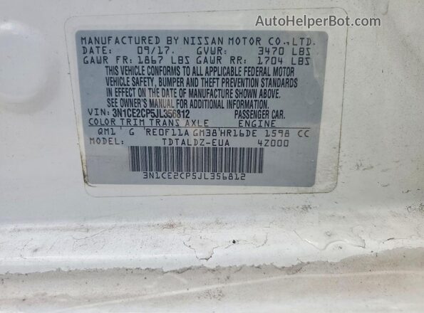 3N1CE2CP5JL356812 2018 NISSAN VERSA White Вид підкапотного простору