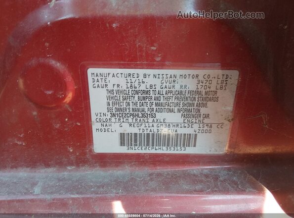 3N1CE2CP6HL353153 2017 NISSAN VERSA NOTE Красный Вид подкапотного пространства