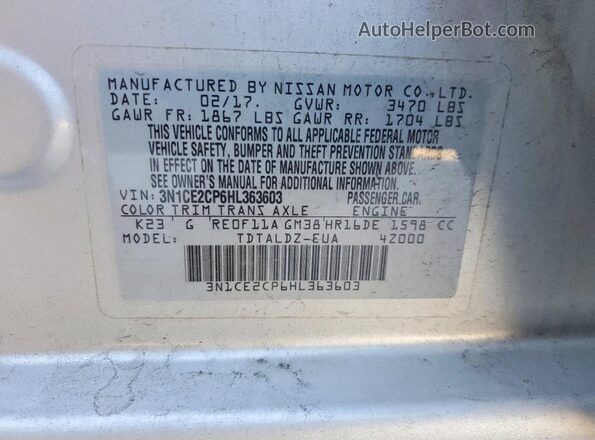 3N1CE2CP6HL363603 2017 NISSAN VERSA Серебряный Вид подкапотного пространства