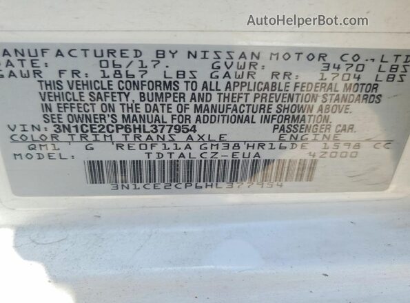 3N1CE2CP6HL377954 2017 NISSAN VERSA White Engine compartment view