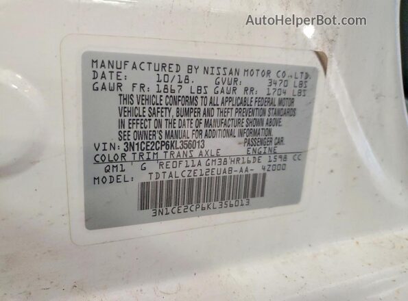 3N1CE2CP6KL356013 2019 NISSAN VERSA White Engine compartment view