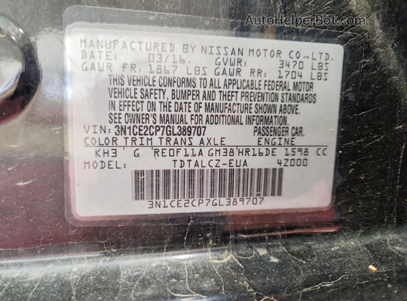 3N1CE2CP7GL389707 2016 NISSAN VERSA Black Vista del compartimento del motor