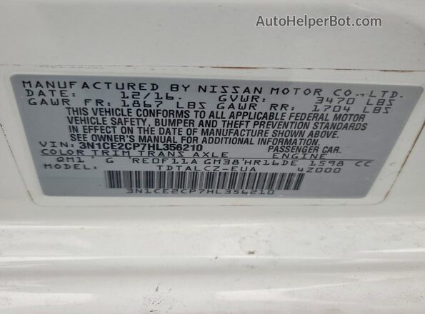 3N1CE2CP7HL356210 2017 NISSAN VERSA White Widok komory silnika