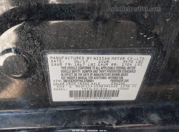 3N1CE2CP7HL378501 2017 NISSAN VERSA NOTE Black ძრავის განყოფილების ხედი