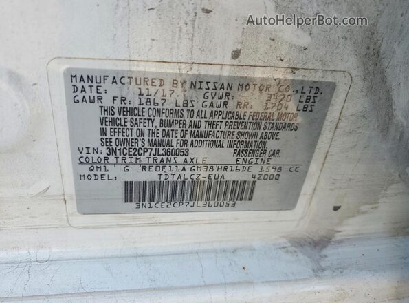 3N1CE2CP7JL360053 2018 NISSAN VERSA White Engine compartment view