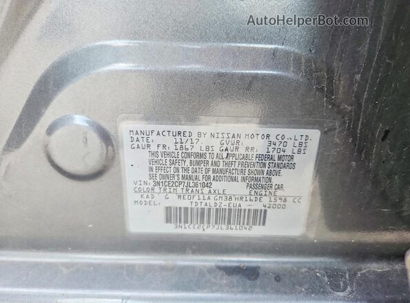 3N1CE2CP7JL361042 2018 NISSAN VERSA Gray Engine compartment view