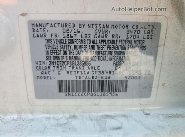 3N1CE2CP8GL385956 2016 NISSAN VERSA White Вид підкапотного простору