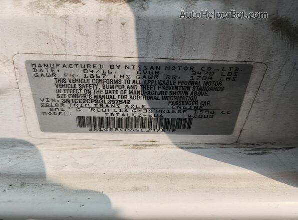 3N1CE2CP8GL397542 2016 NISSAN VERSA White ძრავის განყოფილების ხედი