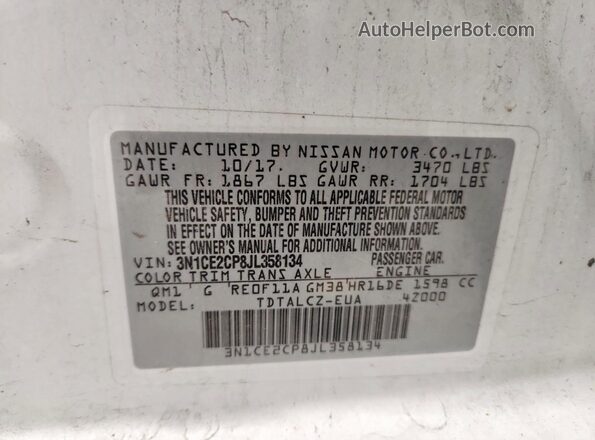 3N1CE2CP8JL358134 2018 NISSAN VERSA White Widok komory silnika