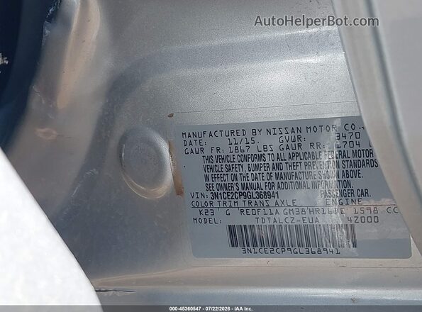 3N1CE2CP9GL368941 2016 NISSAN VERSA NOTE Silver Շարժիչի բաժամունքի տեսք