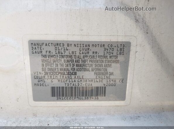 3N1CE2CP9GL383438 2016 NISSAN VERSA NOTE White Vista del compartimento del motor