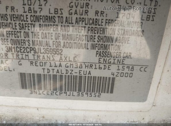 3N1CE2CP9JL359552 2018 NISSAN VERSA NOTE White Շարժիչի բաժամունքի տեսք