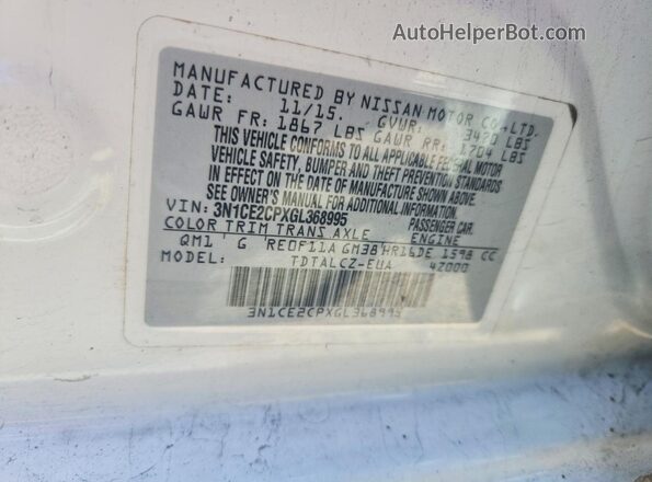 3N1CE2CPXGL368995 2016 NISSAN VERSA White ძრავის განყოფილების ხედი