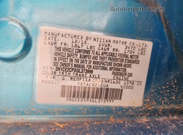 3N1CE2CPXGL373999 2016 NISSAN VERSA Blue Vista del compartimento del motor