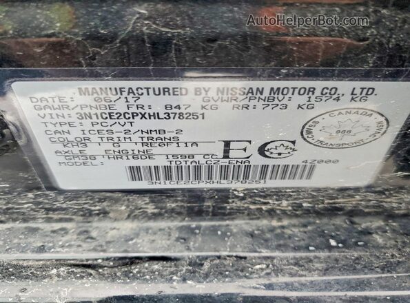 3N1CE2CPXHL378251 2017 NISSAN VERSA Black Շարժիչի բաժամունքի տեսք