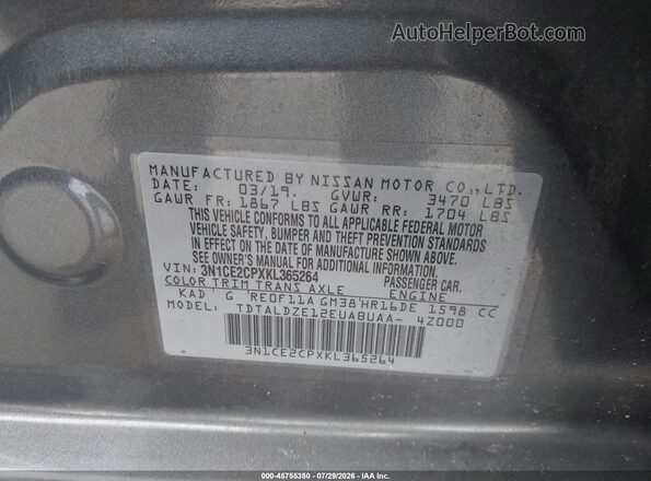 3N1CE2CPXKL365264 2019 NISSAN VERSA NOTE Gray Engine compartment view