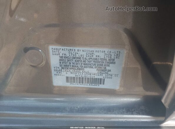 3N1CN7AP0GL856823 2016 NISSAN VERSA Silver ძრავის განყოფილების ხედი