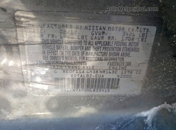 3N1CN7AP0HL855415 2017 NISSAN VERSA Gray VIN კოდის სტიკერის ხედი